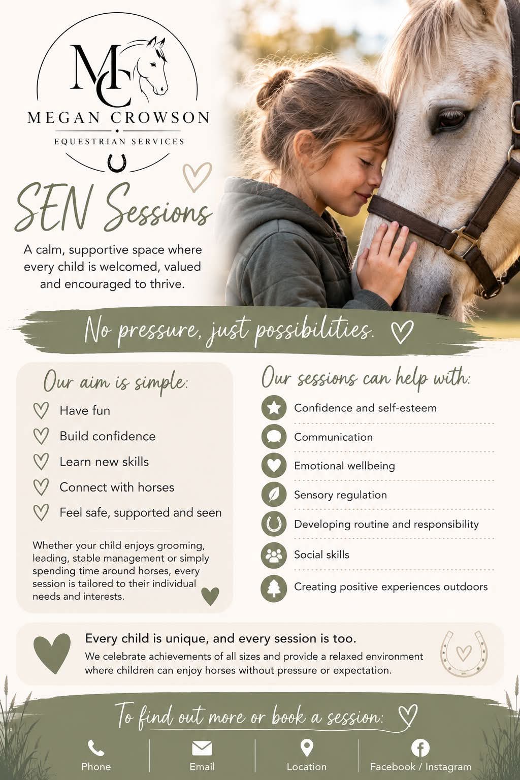 Megan Crowson Equestrian Services SEN sessions flyer
