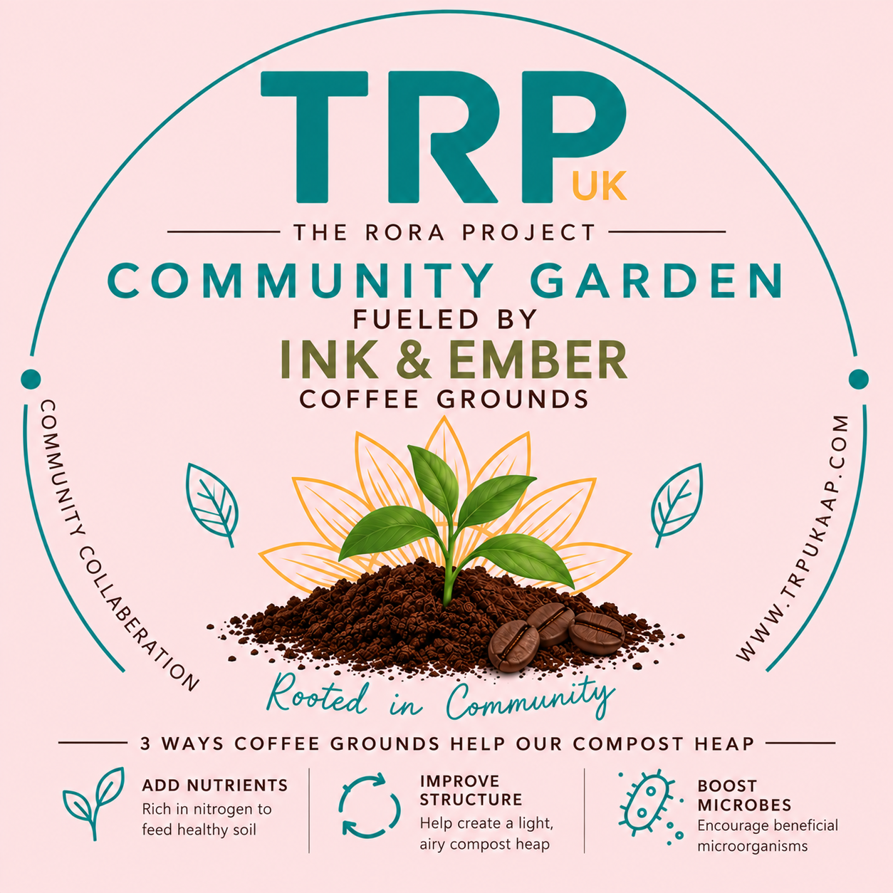TRP Community Garden fueled by Ink & Ember coffee grounds — rooted in community